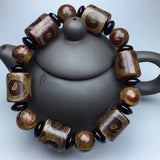 Tibetan Agate 3 Eye Silk Bead Bracelet Men Women