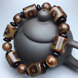 Tibetan Agate 3 Eye Silk Bead Bracelet Men Women