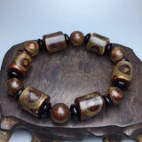 Tibetan Agate 3 Eye Silk Bead Bracelet Men Women