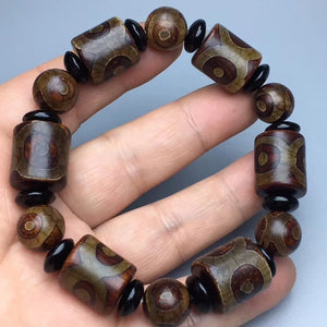 Tibetan Agate 3 Eye Silk Bead Bracelet Men Women