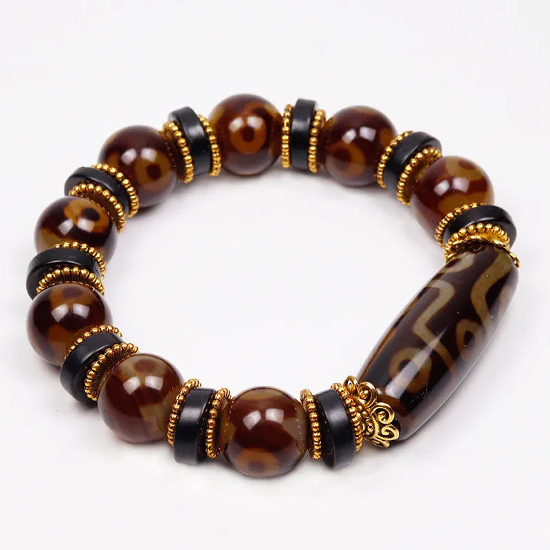 Tibetan Agate 3 Eye & 9 Eye DZi Bracelet, National Style Bracelet