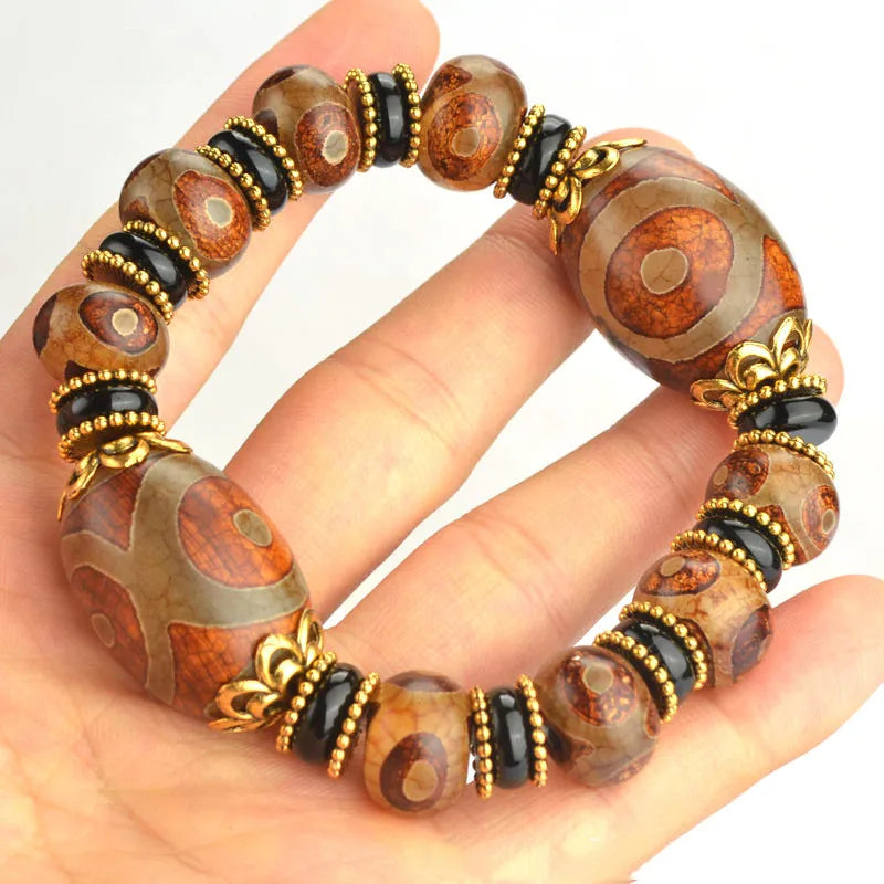 Tibetan Agate 3 Eye & 9 Eye Dzi Bracelet for Men & Women