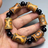 Tibetan Agate Three Eyes Yellow Bamboo DZi Bracelet Ethnic Style
