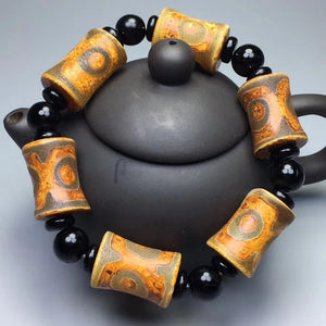 Tibetan Agate Three Eyes Yellow Bamboo DZi Bracelet Ethnic Style