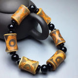 Tibetan Agate Three Eyes Yellow Bamboo DZi Bracelet Ethnic Style