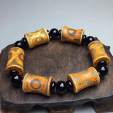 Tibetan Agate Three Eyes Yellow Bamboo DZi Bracelet Ethnic Style