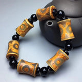 Tibetan Agate Three Eyes Yellow Bamboo DZi Bracelet Ethnic Style
