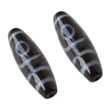 Natural Tibetan Agate Dzi Beads Oval Two-eyed Two Tone AAA 12x38mm