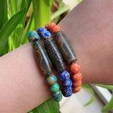 Tibetan Dzi Agates Bracelet Nine Eyes Emperor Stone Turquoises Strand Bracelet