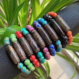 Tibetan Dzi Agates Bracelet Nine Eyes Emperor Stone Turquoises Strand Bracelet