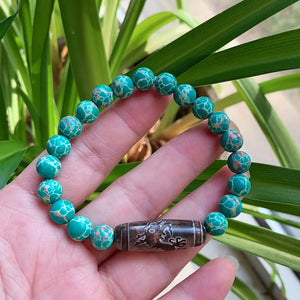 Tibetan Dzi Agates Bracelet Nine Eyes Emperor Stone Turquoises Strand Bracelet