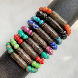 Tibetan Dzi Agates Bracelet Nine Eyes Emperor Stone Turquoises Strand Bracelet