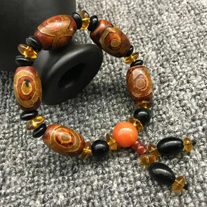 Tibetan Dzi Bead Bangle Bracelet Lucky Amulet 3 Eyes Fengshui Bless
