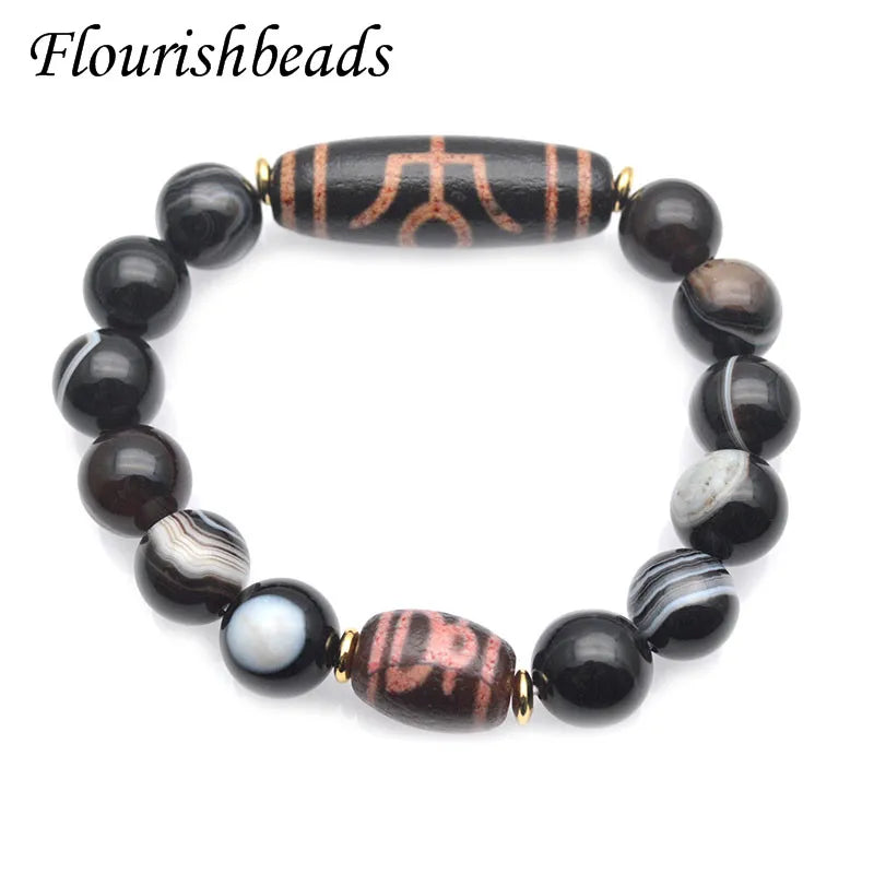 Tibetan Dzi Agate Beads Bracelet 12mm Stretch