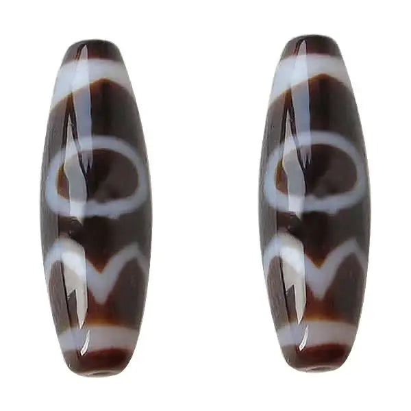 Natural Tibetan Dzi Beads Oval Sun Earth Water Two Tone AAA 12x38mm