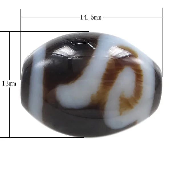 Natural Tibetan Dzi Beads Oval, Money Hook & Two Tone, 14.50x13x3mm
