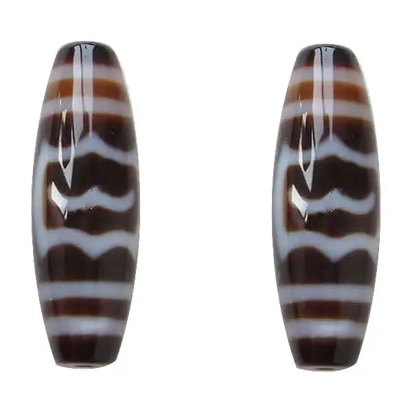 Natural Tibetan Dzi Beads Oval, Garuda & Two Tone 13x38mm