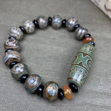 Tibetan Green Agate DZi Bracelet Retro Ethnic Jewelry