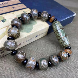 Tibetan Green Agate DZi Bracelet Retro Ethnic Jewelry