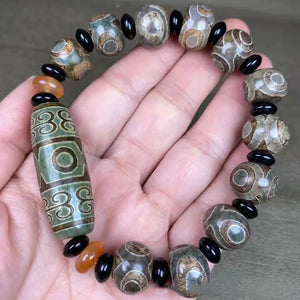 Tibetan Green Agate DZi Bracelet Retro Ethnic Jewelry