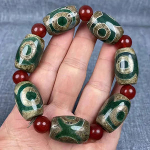 Tibetan Green Agate Eye Beads Bracelet Ethnic Jewelry