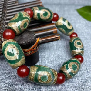 Tibetan Green Agate Eye Beads Bracelet Ethnic Jewelry