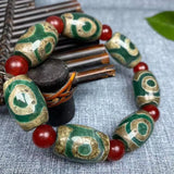 Tibetan Green Agate Eye Beads Bracelet Ethnic Jewelry