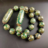 Tibetan Green Agate Three Eye Nine Eye DZi Bracelet