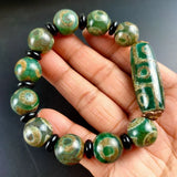 Tibetan Green Agate Three Eye Nine Eye DZi Bracelet