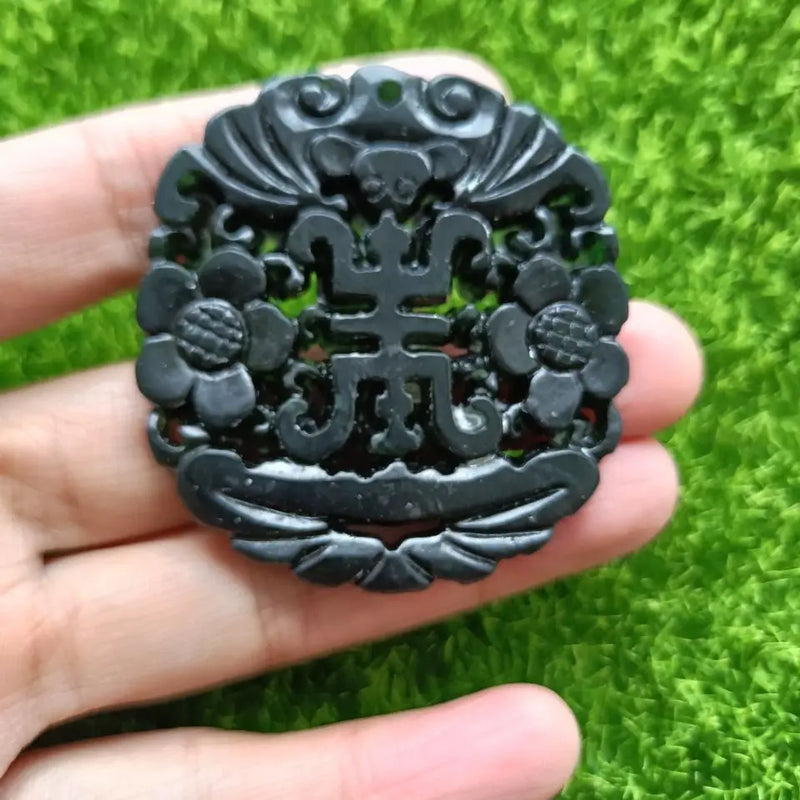 Tibetan Jade Medicine King Shi Shuangfeng Pendant Bat Longevity Car Hang