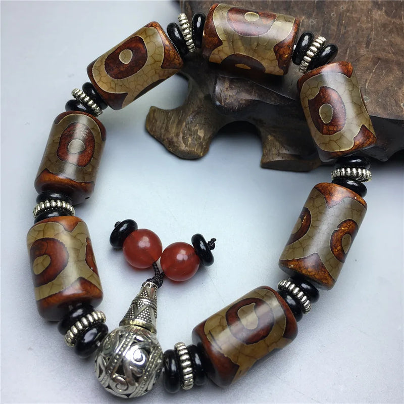 Tibetan Old Agate 3-eyed Bead Bracelet Retro Joker Bracelet