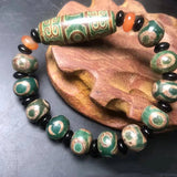 Tibetan Reflux Green Agate Bracelet, Beaded Beads Jewelry