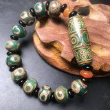 Tibetan Reflux Green Agate Bracelet, Beaded Beads Jewelry