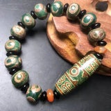 Tibetan Reflux Green Agate Bracelet, Beaded Beads Jewelry