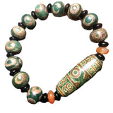 Tibetan Reflux Green Agate Bracelet, Beaded Beads Jewelry