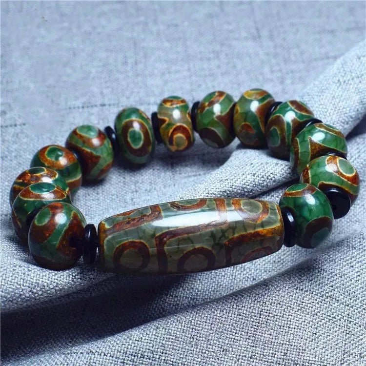 Tibetan Rough Stone Dzi Bead Bracelet Three Eyes Nine Eyes Agate Bracelet 15mm