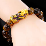 Tiger Eye Beaded Mens Bracelet w/ Pixiu Charm