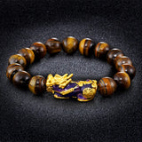 Tiger Eye Beaded Mens Bracelet w/ Pixiu Charm