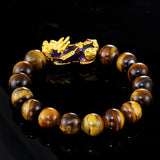 Tiger Eye Beaded Mens Bracelet w/ Pixiu Charm