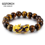 Tiger Eye Beaded Mens Bracelet w/ Pixiu Charm