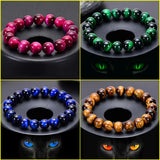 Yellow and Red Tiger Eye Stone Single Loop Elastic Cord Bracelet