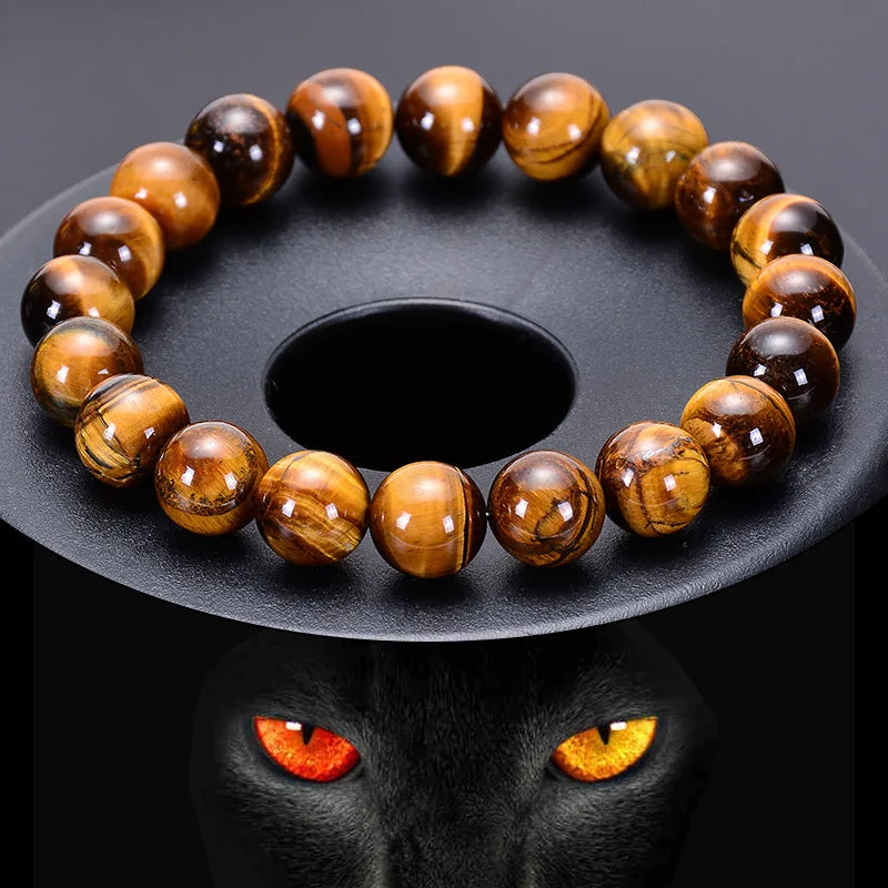 Yellow and Red Tiger Eye Stone Single Loop Elastic Cord Bracelet