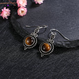 Tiger Eye Drop Earrings S925 Sterling Silver Rhodochrosite Charoite Jewelry