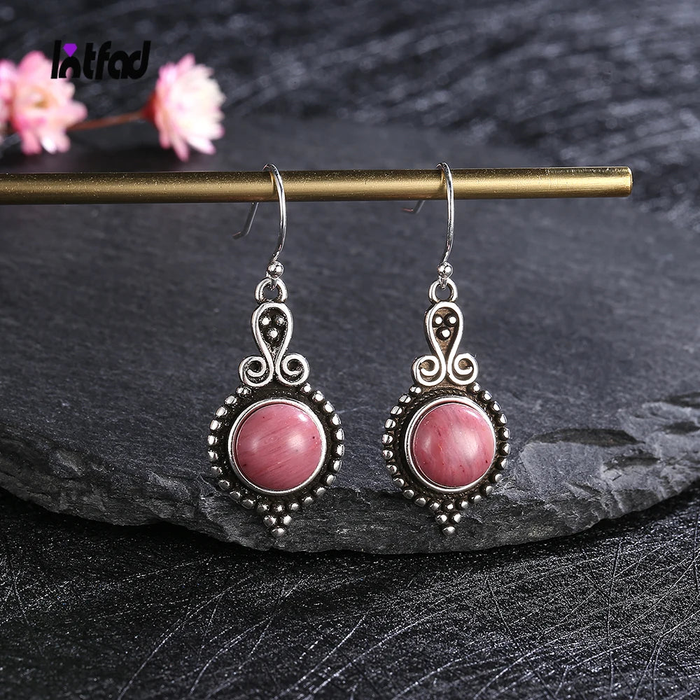 Tiger Eye Drop Earrings S925 Sterling Silver Rhodochrosite Charoite Jewelry