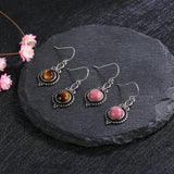 Tiger Eye Drop Earrings S925 Sterling Silver Rhodochrosite Charoite Jewelry