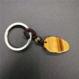 Natural Tiger Eye Carved Leaves KeyChain for Women Men Gift