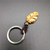Natural Tiger Eye Carved Leaves KeyChain for Women Men Gift