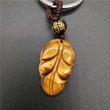 Natural Tiger Eye Carved Leaves KeyChain for Women Men Gift