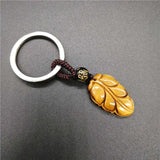 Natural Tiger Eye Carved Leaves KeyChain for Women Men Gift