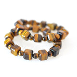 Tiger Eye Beaded Bracelet Cube Gemstone Women's Jewelry